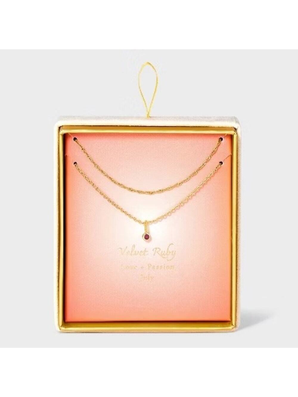 A New Day NWT 14K Gold Dipped Genuine Ruby Stone Pendant Necklace July